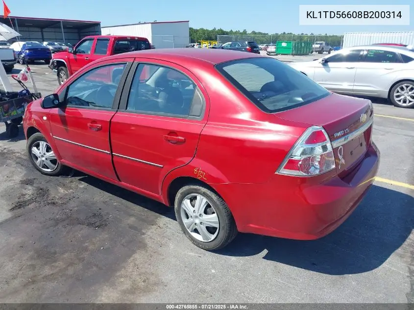 2008 Chevrolet Aveo Ls VIN: KL1TD56608B200314 Lot: 42765855