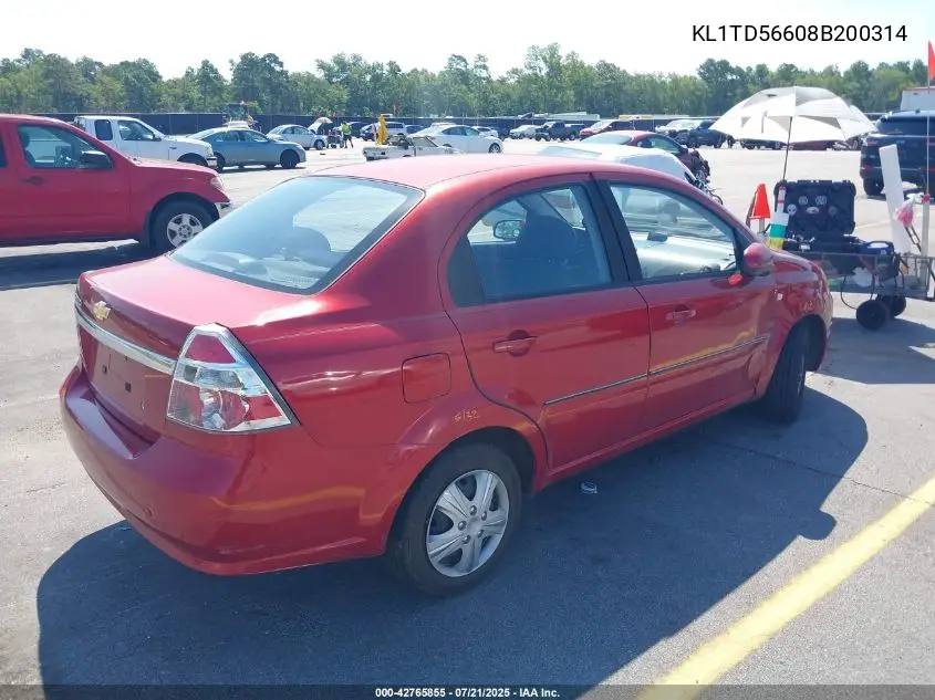 2008 Chevrolet Aveo Ls VIN: KL1TD56608B200314 Lot: 42765855