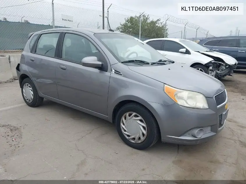 2010 Chevrolet Aveo Lt VIN: KL1TD6DE0AB097451 Lot: 42779802