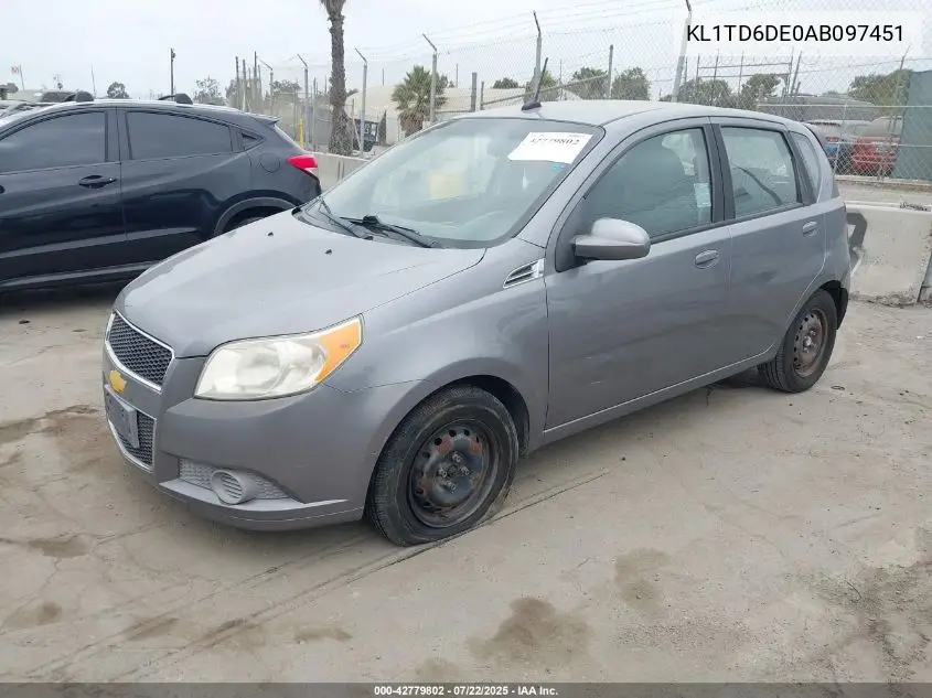2010 Chevrolet Aveo Lt VIN: KL1TD6DE0AB097451 Lot: 42779802