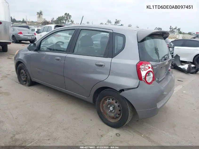2010 Chevrolet Aveo Lt VIN: KL1TD6DE0AB097451 Lot: 42779802