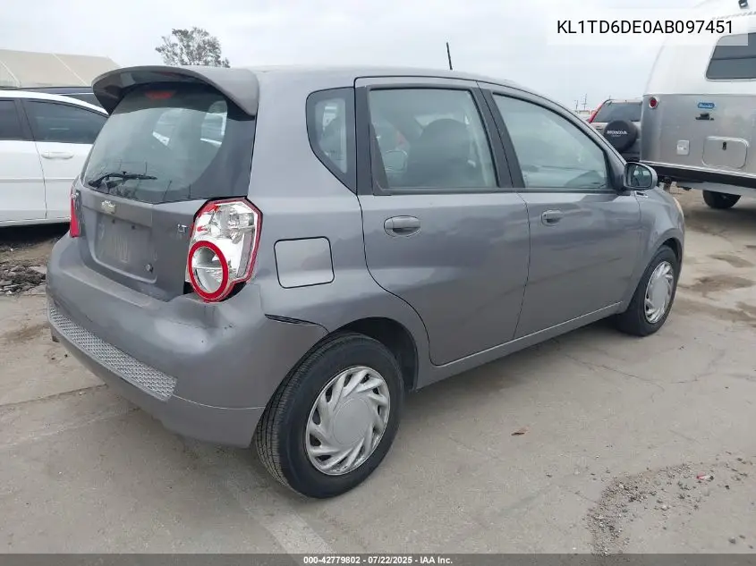 2010 Chevrolet Aveo Lt VIN: KL1TD6DE0AB097451 Lot: 42779802