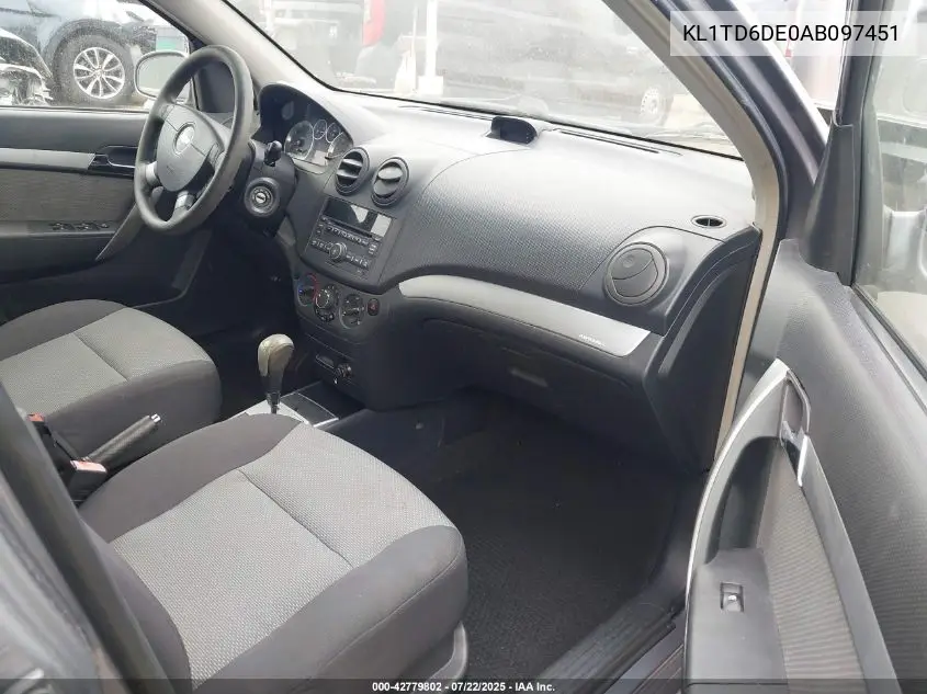 2010 Chevrolet Aveo Lt VIN: KL1TD6DE0AB097451 Lot: 42779802