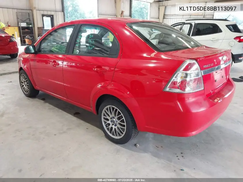 2011 Chevrolet Aveo 1Lt VIN: KL1TD5DE8BB113097 Lot: 42769065