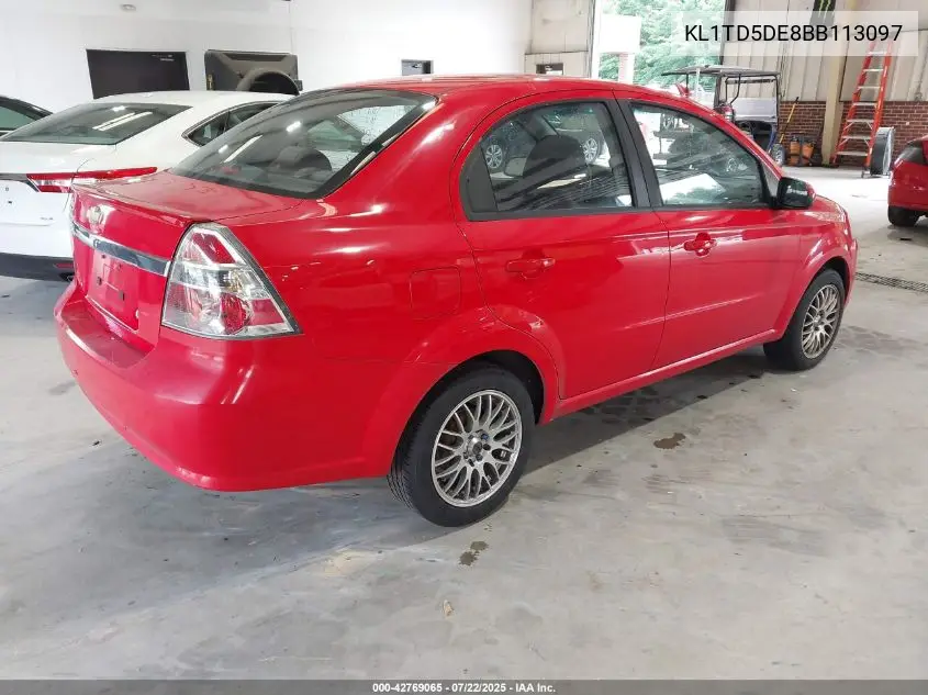 2011 Chevrolet Aveo 1Lt VIN: KL1TD5DE8BB113097 Lot: 42769065