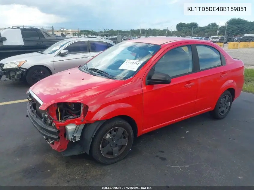 2011 Chevrolet Aveo 1Lt VIN: KL1TD5DE4BB159851 Lot: 42799582