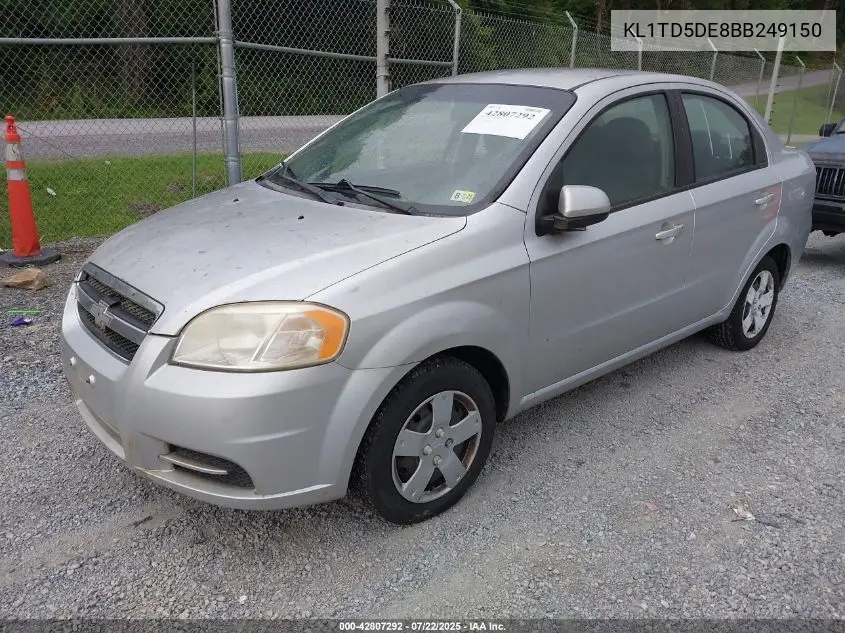 2011 Chevrolet Aveo 1Lt VIN: KL1TD5DE8BB249150 Lot: 42807292