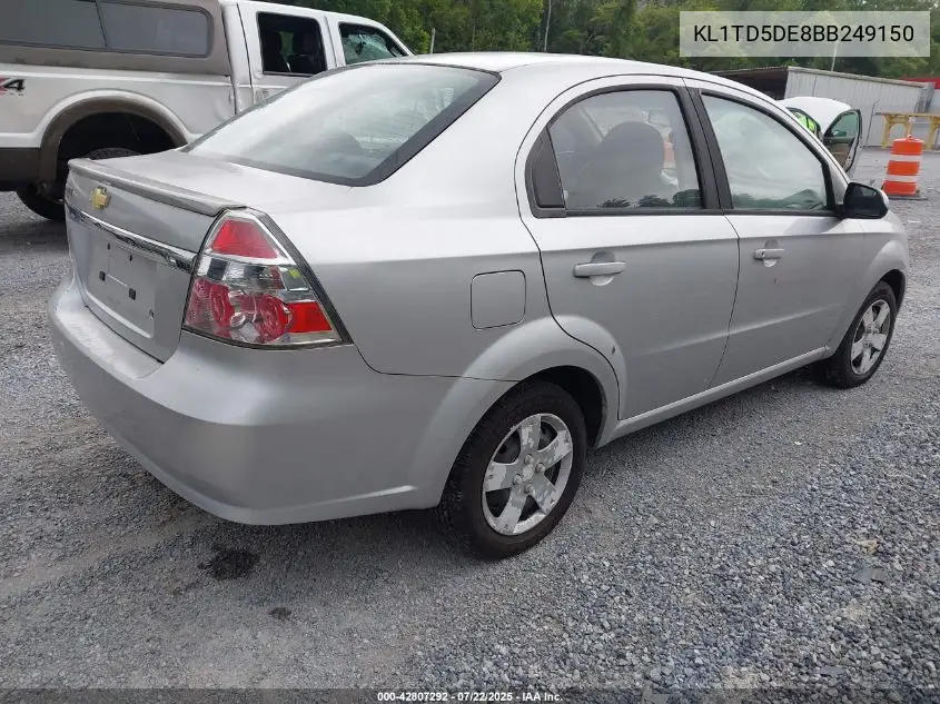 2011 Chevrolet Aveo 1Lt VIN: KL1TD5DE8BB249150 Lot: 42807292