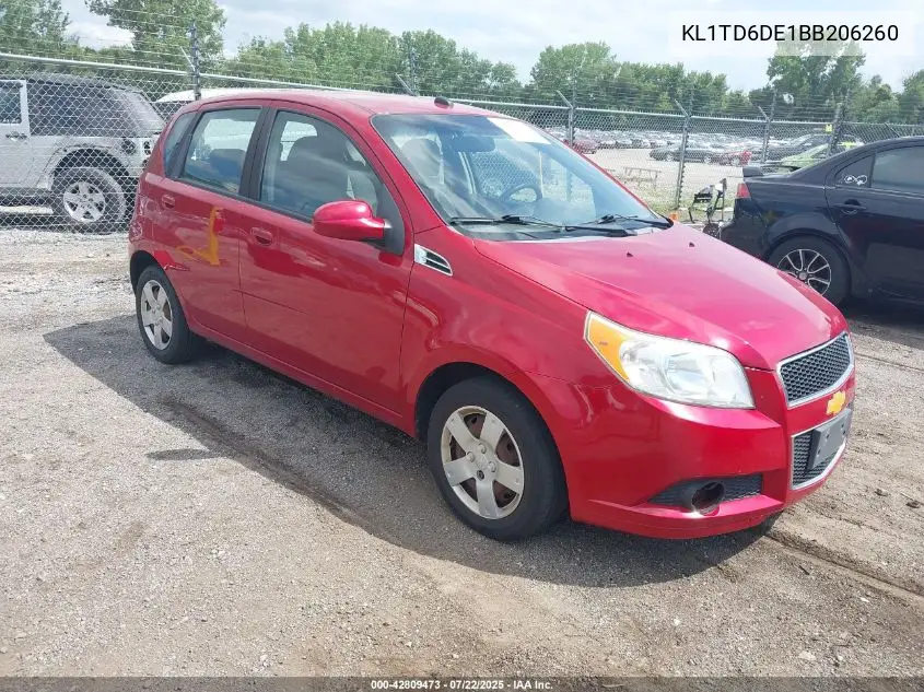 2011 Chevrolet Aveo 1Lt VIN: KL1TD6DE1BB206260 Lot: 42809473