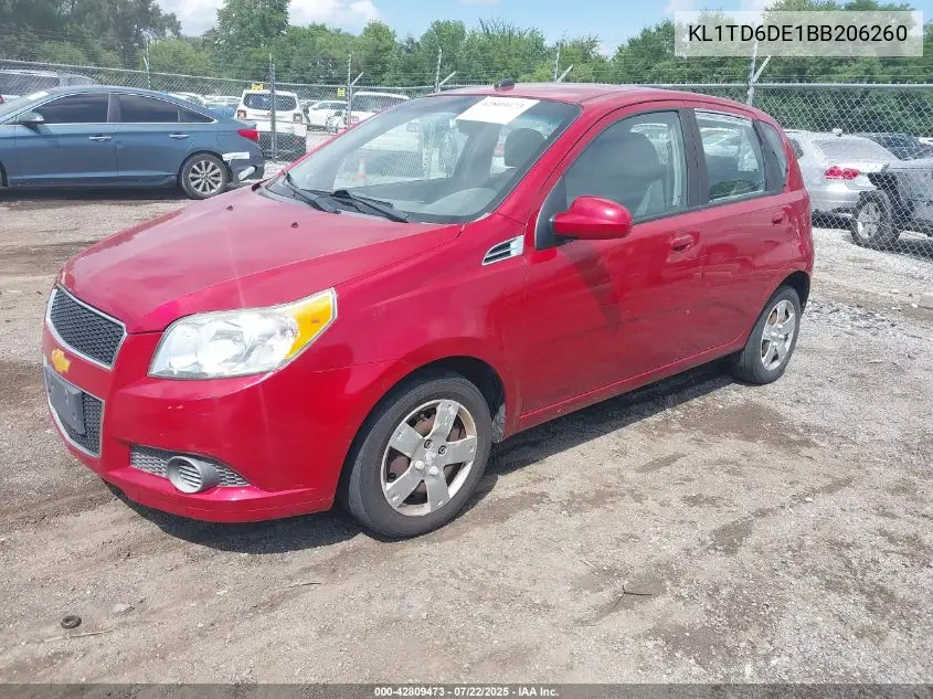 2011 Chevrolet Aveo 1Lt VIN: KL1TD6DE1BB206260 Lot: 42809473