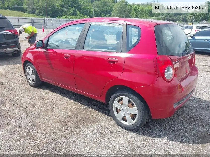 2011 Chevrolet Aveo 1Lt VIN: KL1TD6DE1BB206260 Lot: 42809473