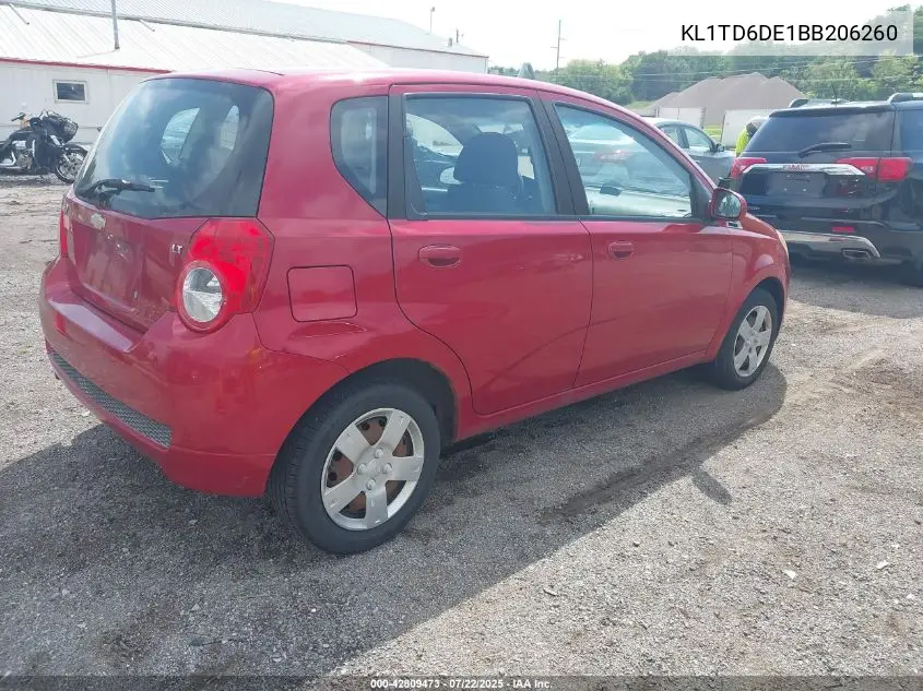 2011 Chevrolet Aveo 1Lt VIN: KL1TD6DE1BB206260 Lot: 42809473