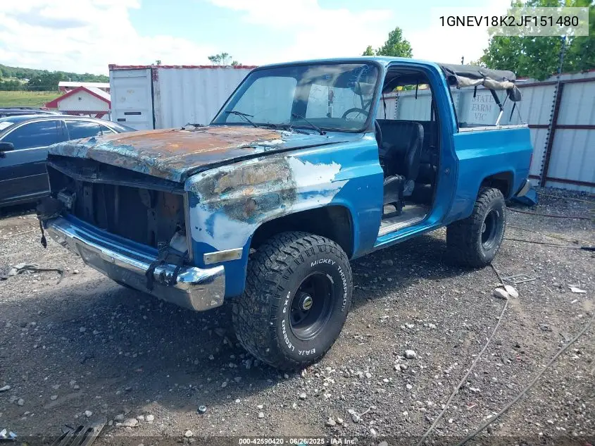 1988 Chevrolet Blazer V10 VIN: 1GNEV18K2JF151480 Lot: 42590420