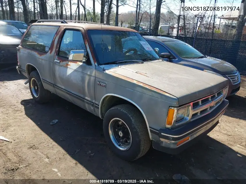 1989 Chevrolet Blazer S10 VIN: 1GNCS18Z0K8197974 Lot: 41819789