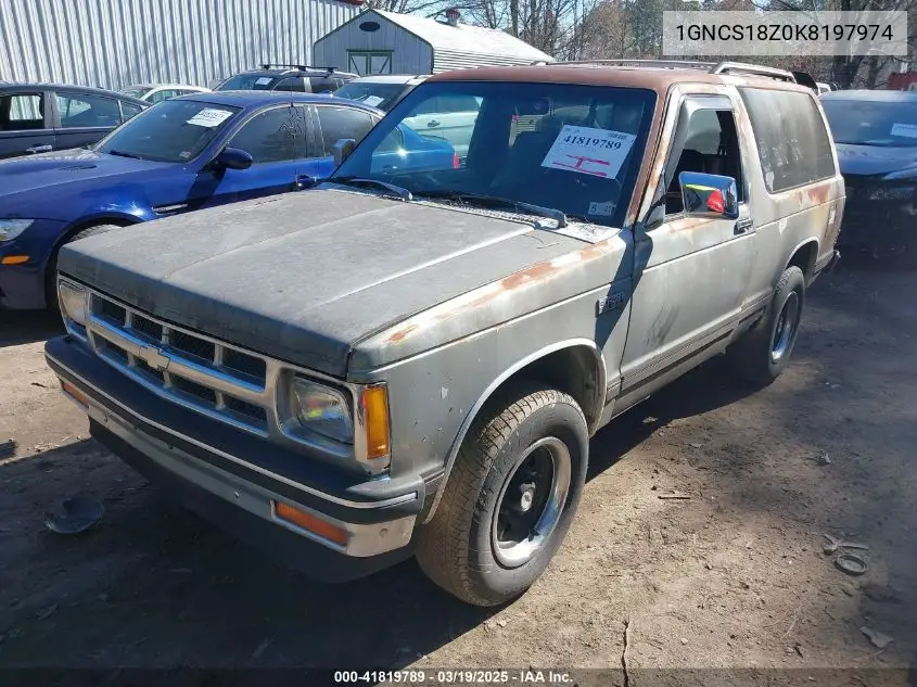 1989 Chevrolet Blazer S10 VIN: 1GNCS18Z0K8197974 Lot: 41819789