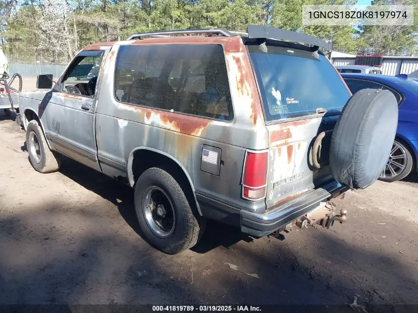 1989 Chevrolet Blazer S10 VIN: 1GNCS18Z0K8197974 Lot: 41819789