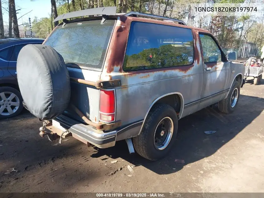1989 Chevrolet Blazer S10 VIN: 1GNCS18Z0K8197974 Lot: 41819789