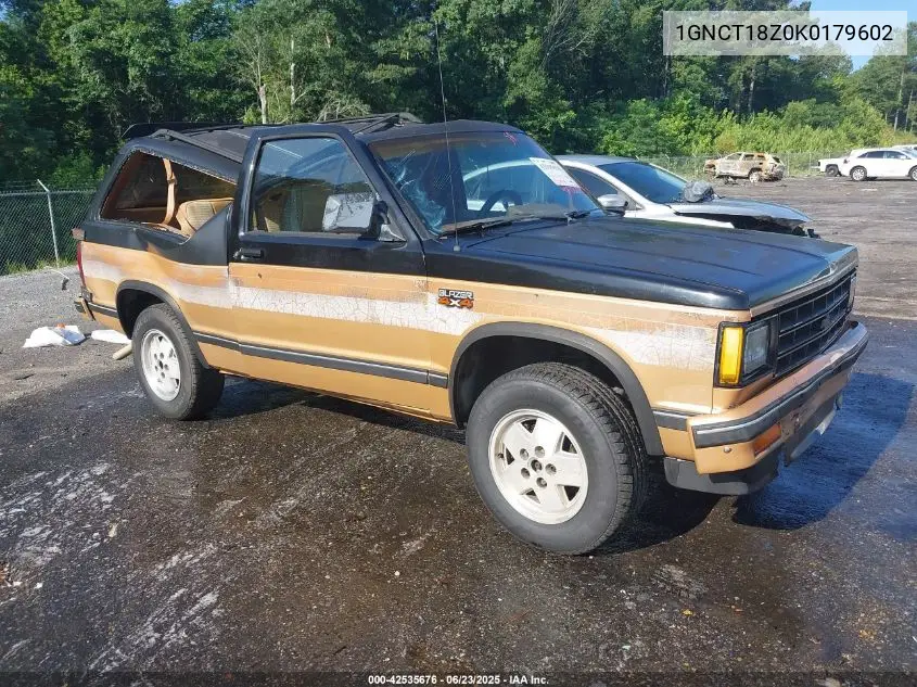 1989 Chevrolet Blazer S10 VIN: 1GNCT18Z0K0179602 Lot: 42535676