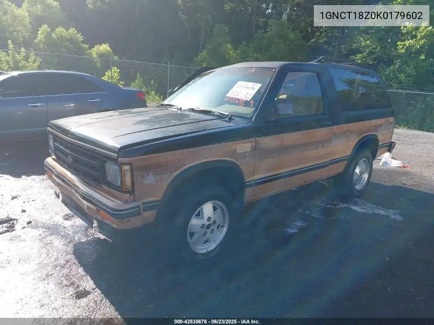 1989 Chevrolet Blazer S10 VIN: 1GNCT18Z0K0179602 Lot: 42535676