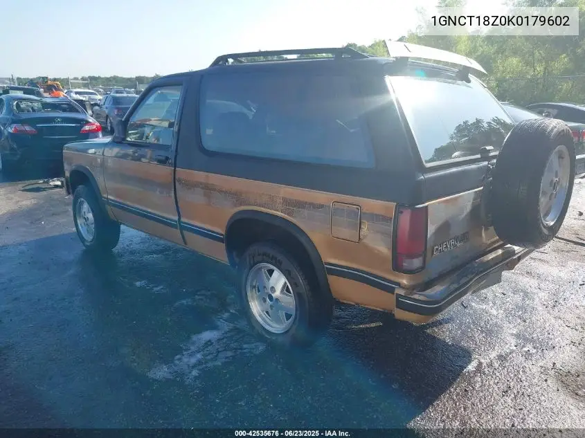 1989 Chevrolet Blazer S10 VIN: 1GNCT18Z0K0179602 Lot: 42535676