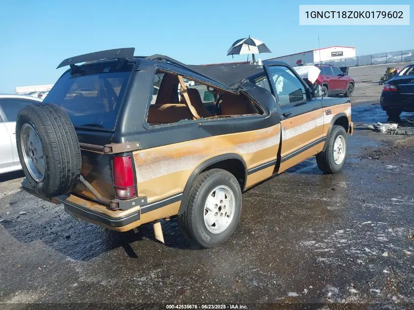 1989 Chevrolet Blazer S10 VIN: 1GNCT18Z0K0179602 Lot: 42535676