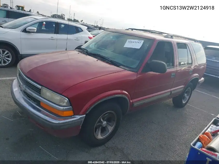 1998 Chevrolet Blazer Ls VIN: 1GNCS13W2W2124918 Lot: 42643342