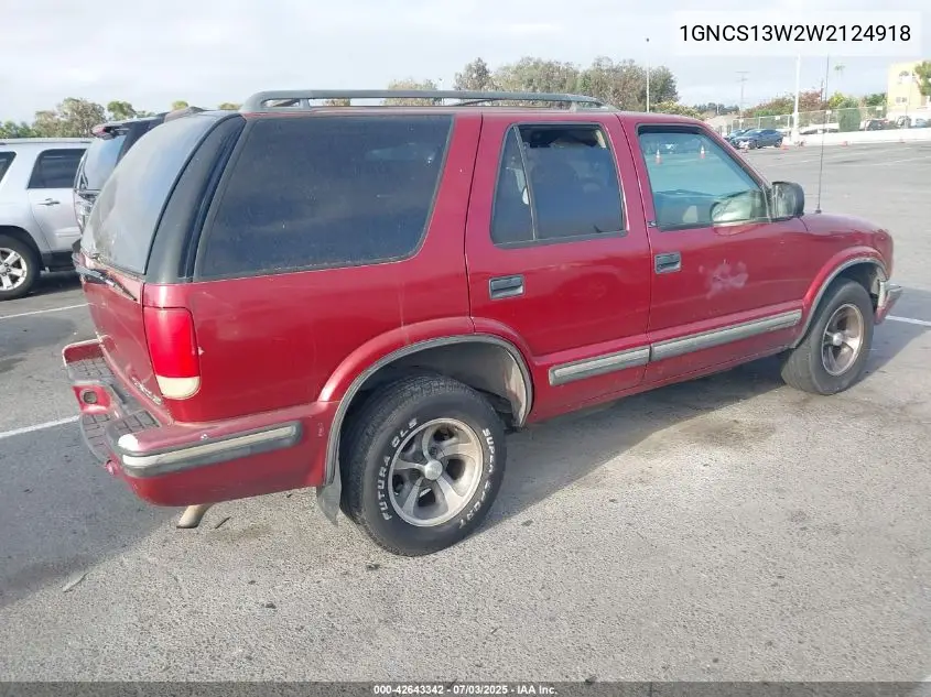 1998 Chevrolet Blazer Ls VIN: 1GNCS13W2W2124918 Lot: 42643342