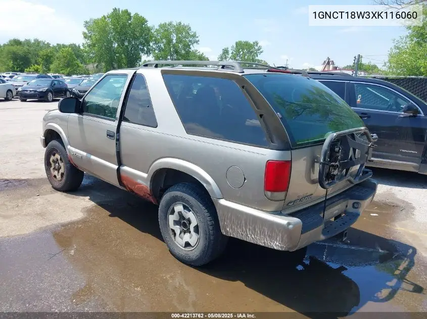 1999 Chevrolet Blazer Ls VIN: 1GNCT18W3XK116060 Lot: 42213762