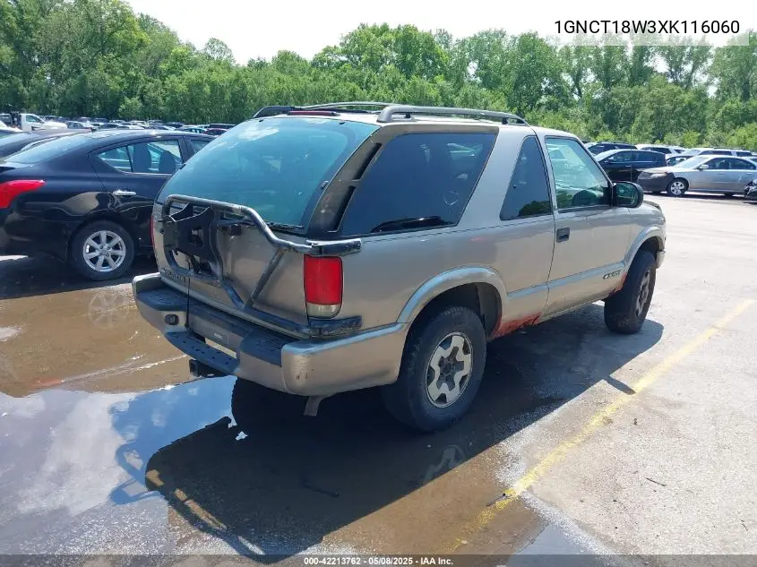 1999 Chevrolet Blazer Ls VIN: 1GNCT18W3XK116060 Lot: 42213762