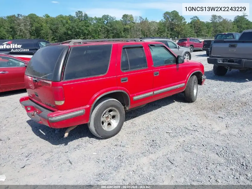 1999 Chevrolet Blazer Ls VIN: 1GNCS13W2X2243229 Lot: 42614539