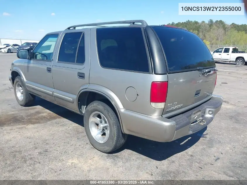 2000 Chevrolet Blazer Lt VIN: 1GNCS13W2Y2355000 Lot: 41853380