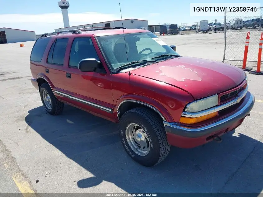 2000 Chevrolet Blazer Lt VIN: 1GNDT13W1Y2358746 Lot: 42200118