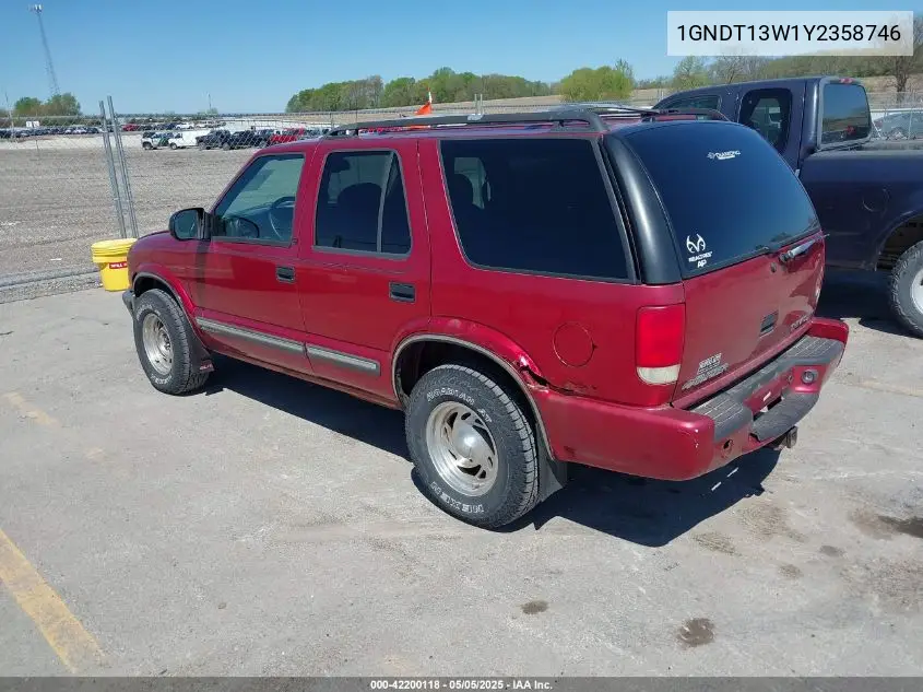 2000 Chevrolet Blazer Lt VIN: 1GNDT13W1Y2358746 Lot: 42200118