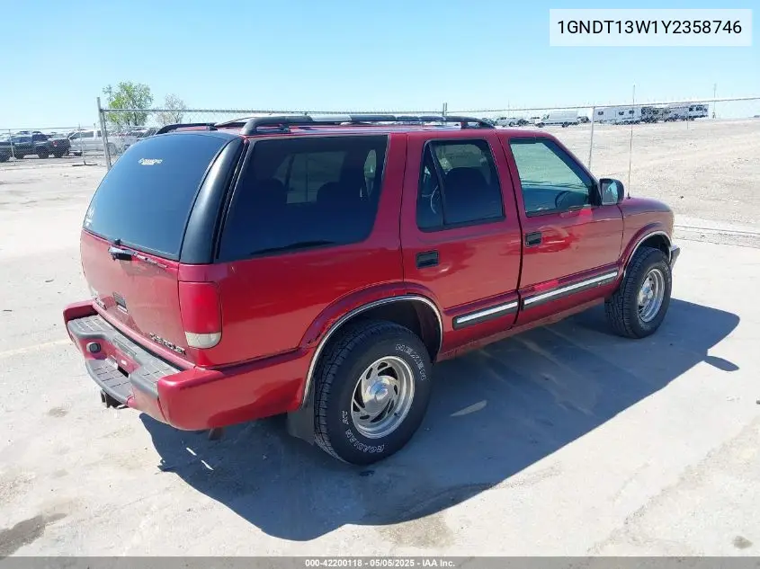 2000 Chevrolet Blazer Lt VIN: 1GNDT13W1Y2358746 Lot: 42200118