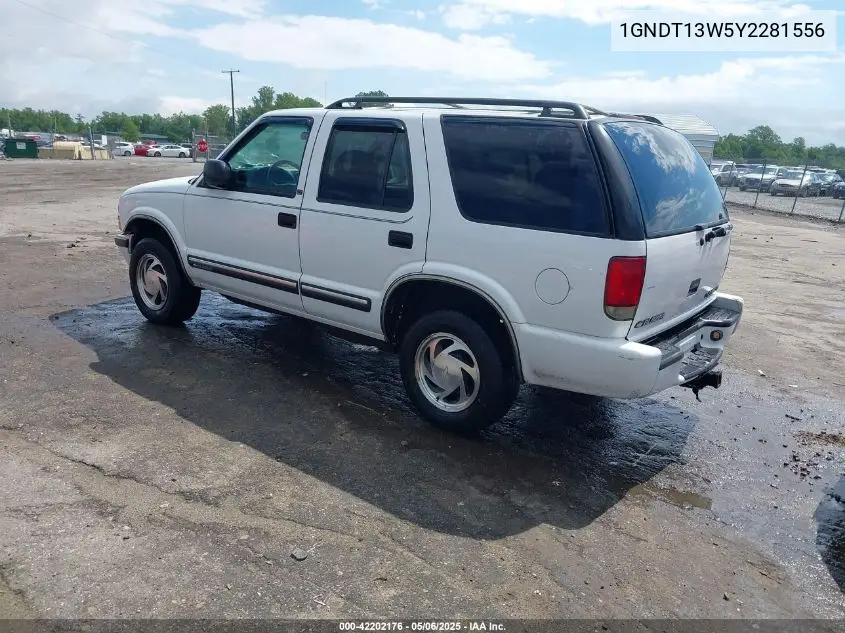 2000 Chevrolet Blazer Ls/Lt/Trailblazer VIN: 1GNDT13W5Y2281556 Lot: 42202176