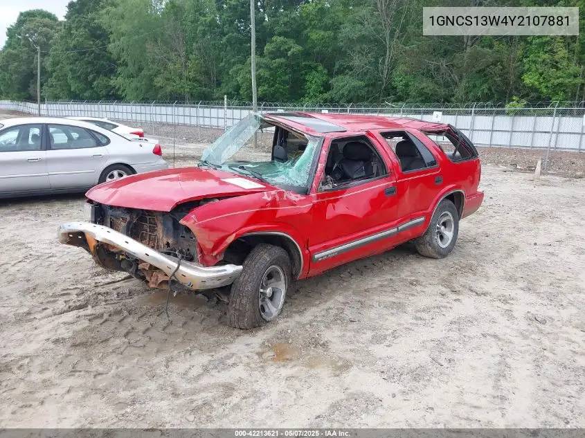 2000 Chevrolet Blazer Lt VIN: 1GNCS13W4Y2107881 Lot: 42213621