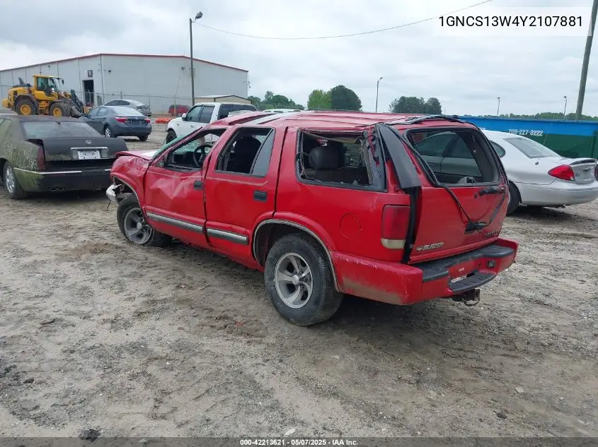 2000 Chevrolet Blazer Lt VIN: 1GNCS13W4Y2107881 Lot: 42213621