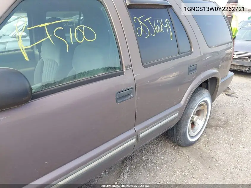 2000 Chevrolet Blazer Ls VIN: 1GNCS13W0Y2262721 Lot: 42538224