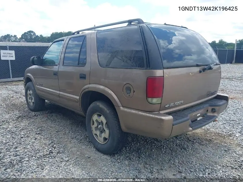 2002 Chevrolet Blazer Ls VIN: 1GNDT13W42K196425 Lot: 42663026