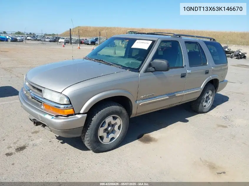 2003 Chevrolet Blazer Ls VIN: 1GNDT13X63K146670 Lot: 42200426