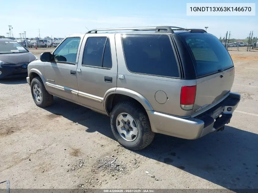 2003 Chevrolet Blazer Ls VIN: 1GNDT13X63K146670 Lot: 42200426