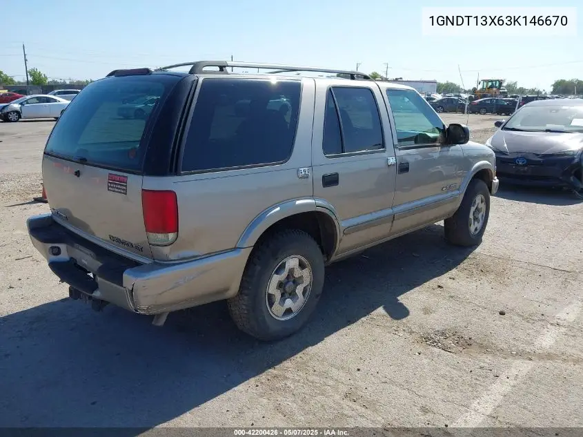 2003 Chevrolet Blazer Ls VIN: 1GNDT13X63K146670 Lot: 42200426