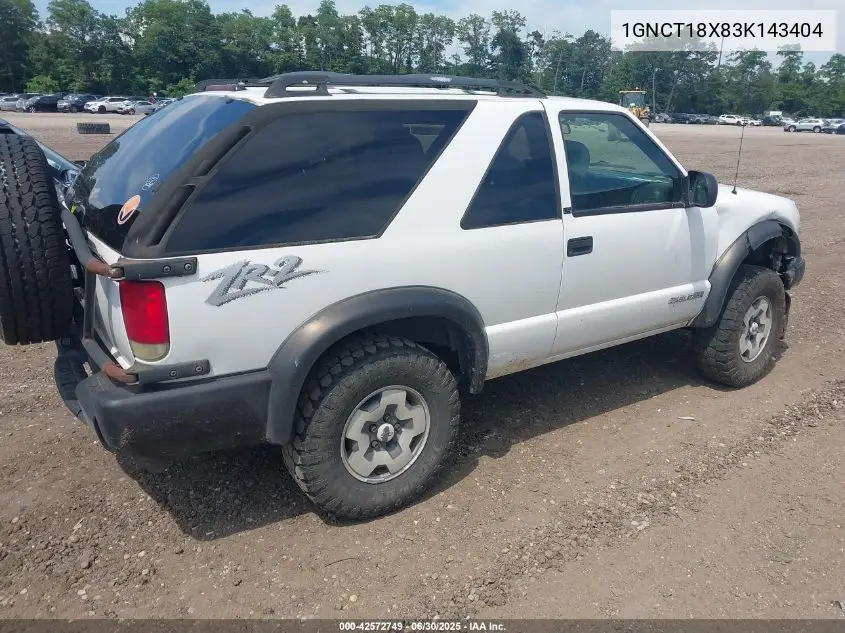 2003 Chevrolet Blazer Ls VIN: 1GNCT18X83K143404 Lot: 42572749