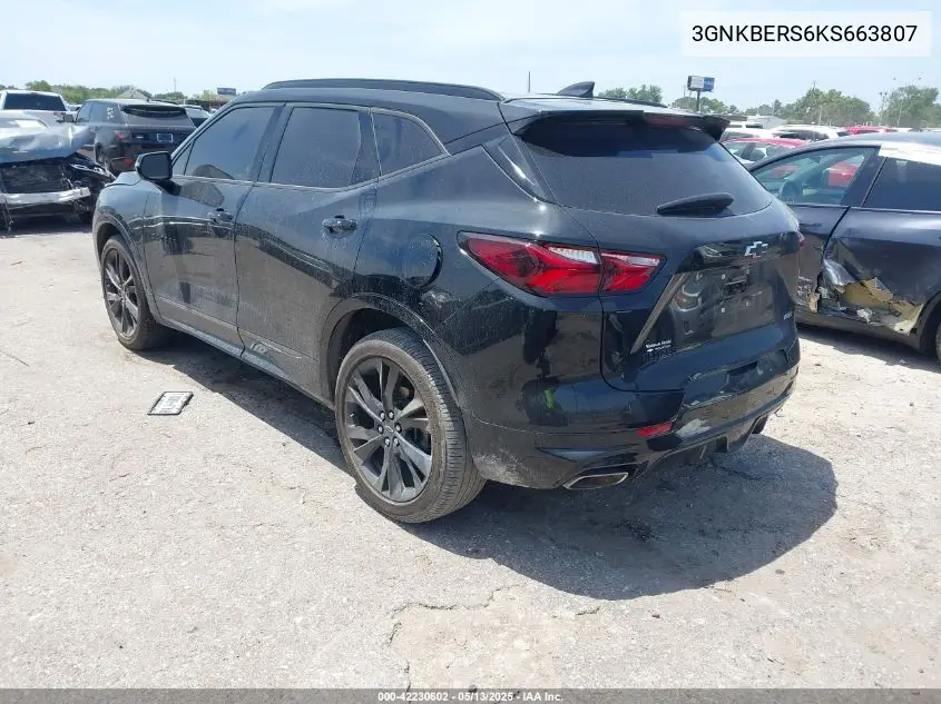 2019 Chevrolet Blazer Rs VIN: 3GNKBERS6KS663807 Lot: 42230602