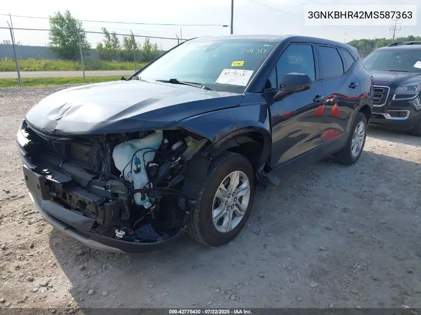 2021 Chevrolet Blazer Awd 2Lt VIN: 3GNKBHR42MS587363 Lot: 42775430