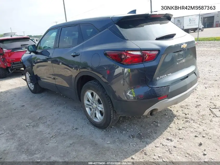 2021 Chevrolet Blazer Awd 2Lt VIN: 3GNKBHR42MS587363 Lot: 42775430