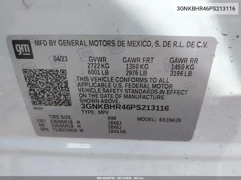 2023 Chevrolet Blazer Awd 2Lt VIN: 3GNKBHR46PS213116 Lot: 42249792