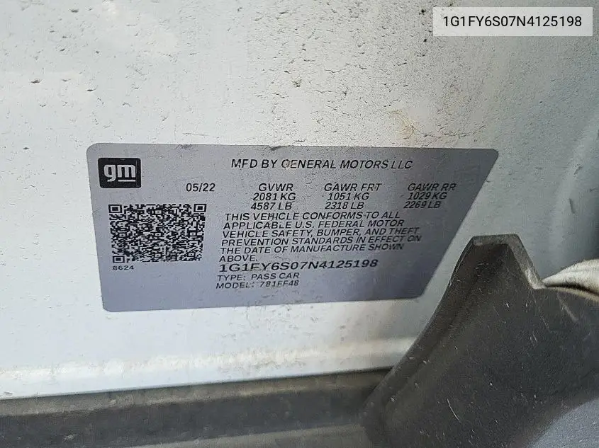 2022 Chevrolet Bolt Euv Lt VIN: 1G1FY6S07N4125198 Lot: 42792265