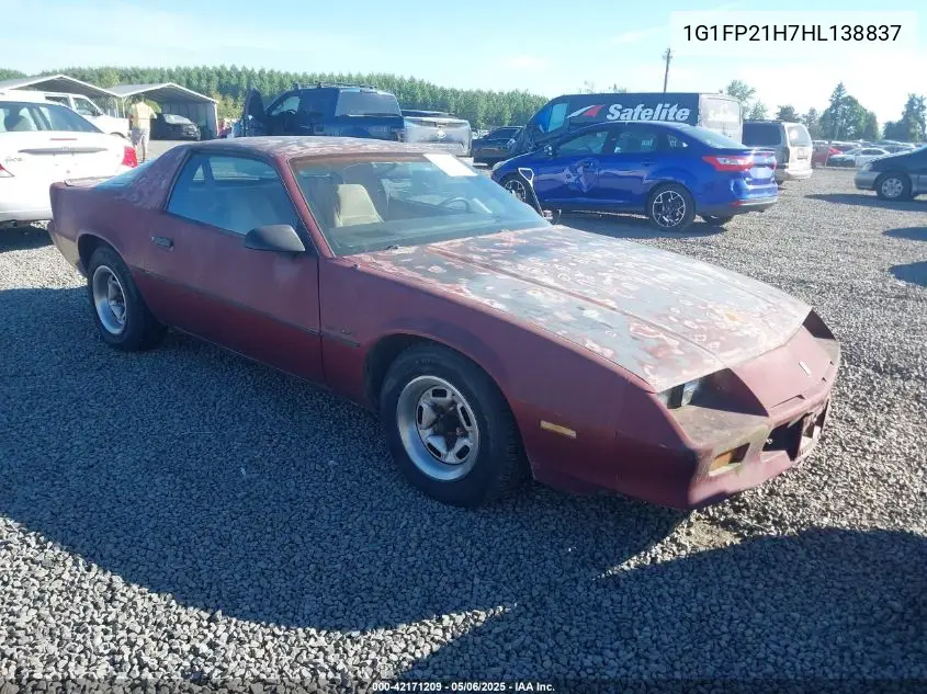 1987 Chevrolet Camaro VIN: 1G1FP21H7HL138837 Lot: 42171209