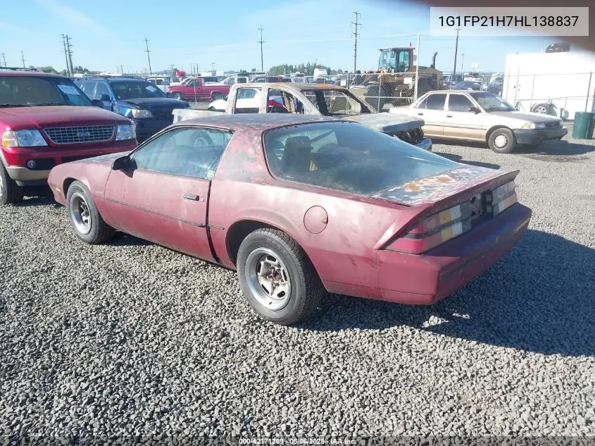 1987 Chevrolet Camaro VIN: 1G1FP21H7HL138837 Lot: 42171209